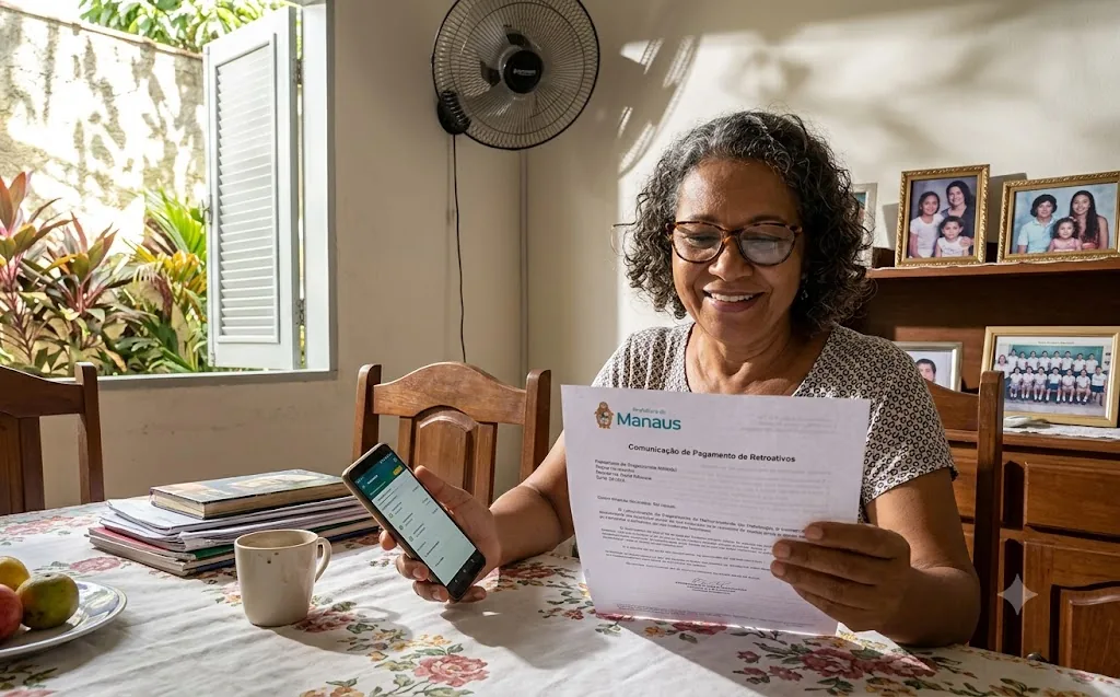 Professora aposentada de Manaus conferindo seus documentos